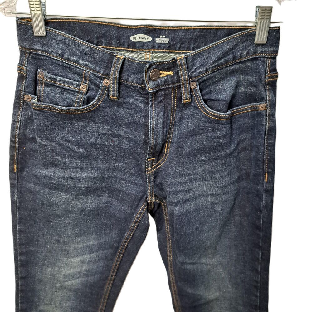 Old Navy Mens Dark Wash 5-Pocket Slim Fit Denim Blue Jeans 28x30 - Picture 3 of 8
